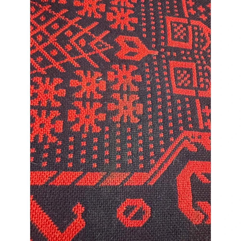 Vintage Polish Folk Wool Blanket Set Large Tapestry Throw Runner Mats Red Black